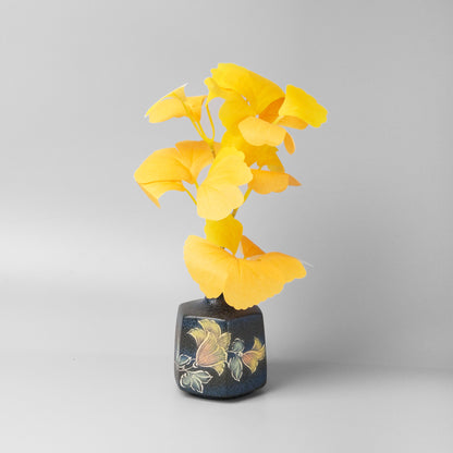 Yakishime Arita Ware Hexagonal Bud Vase - Floral Vine