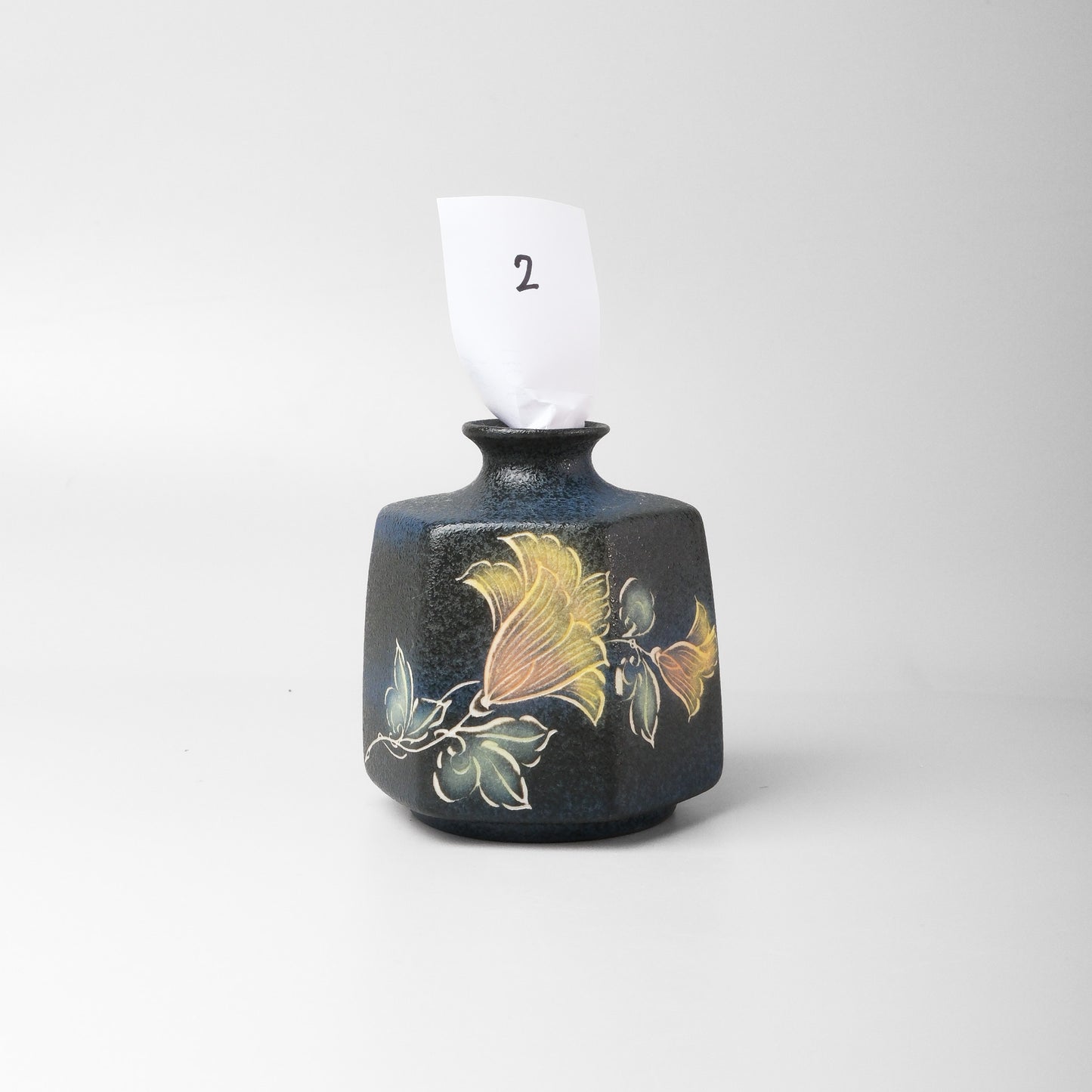 Yakishime Arita Ware Hexagonal Bud Vase - Floral Vine