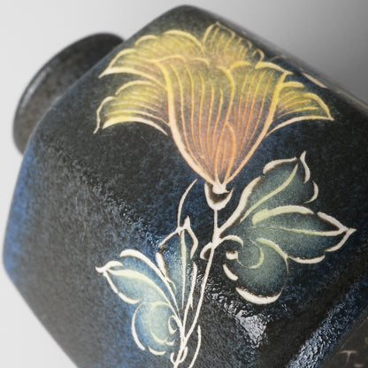 Yakishime Arita Ware Hexagonal Bud Vase - Floral Vine