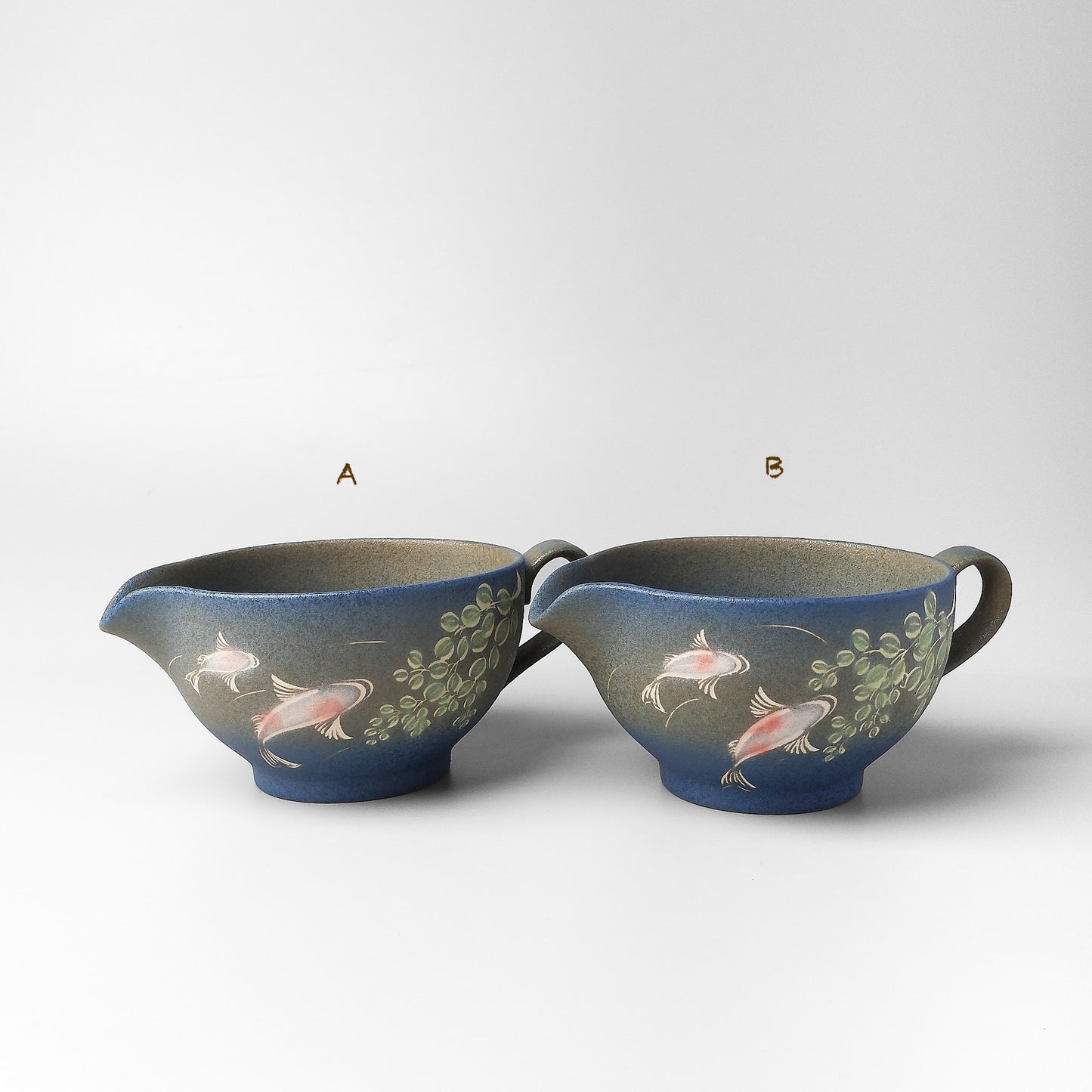 Yakishime Arita Ware Matcha Bowl with Spout and Handle - Koi