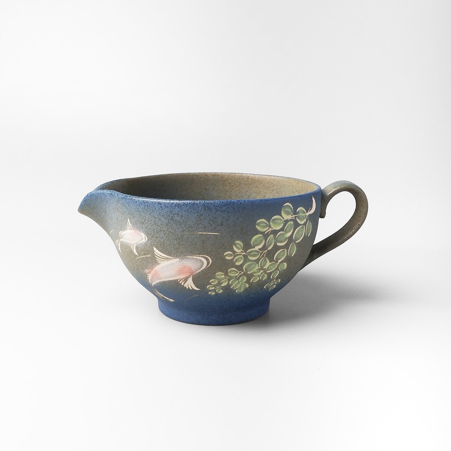 Yakishime Arita Ware Matcha Bowl with Spout and Handle - Koi