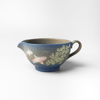 Yakishime Arita Ware Matcha Bowl with Spout and Handle - Koi