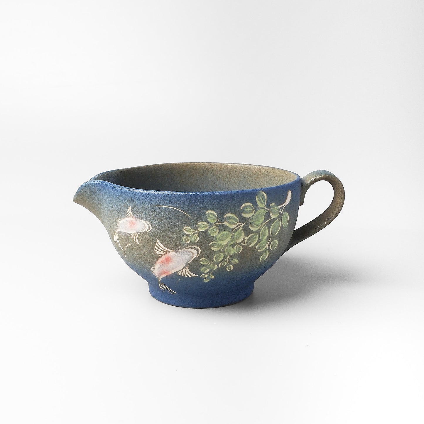 Yakishime Arita Ware Matcha Bowl with Spout and Handle - Koi