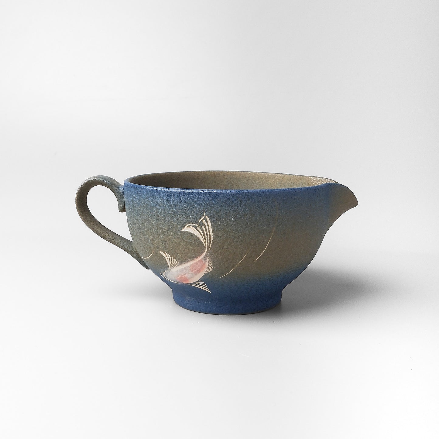 Yakishime Arita Ware Matcha Bowl with Spout and Handle - Koi