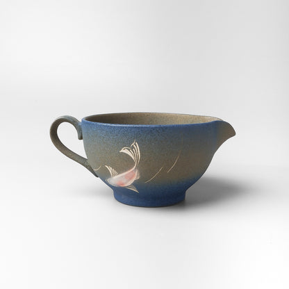 Yakishime Arita Ware Matcha Bowl with Spout and Handle - Koi