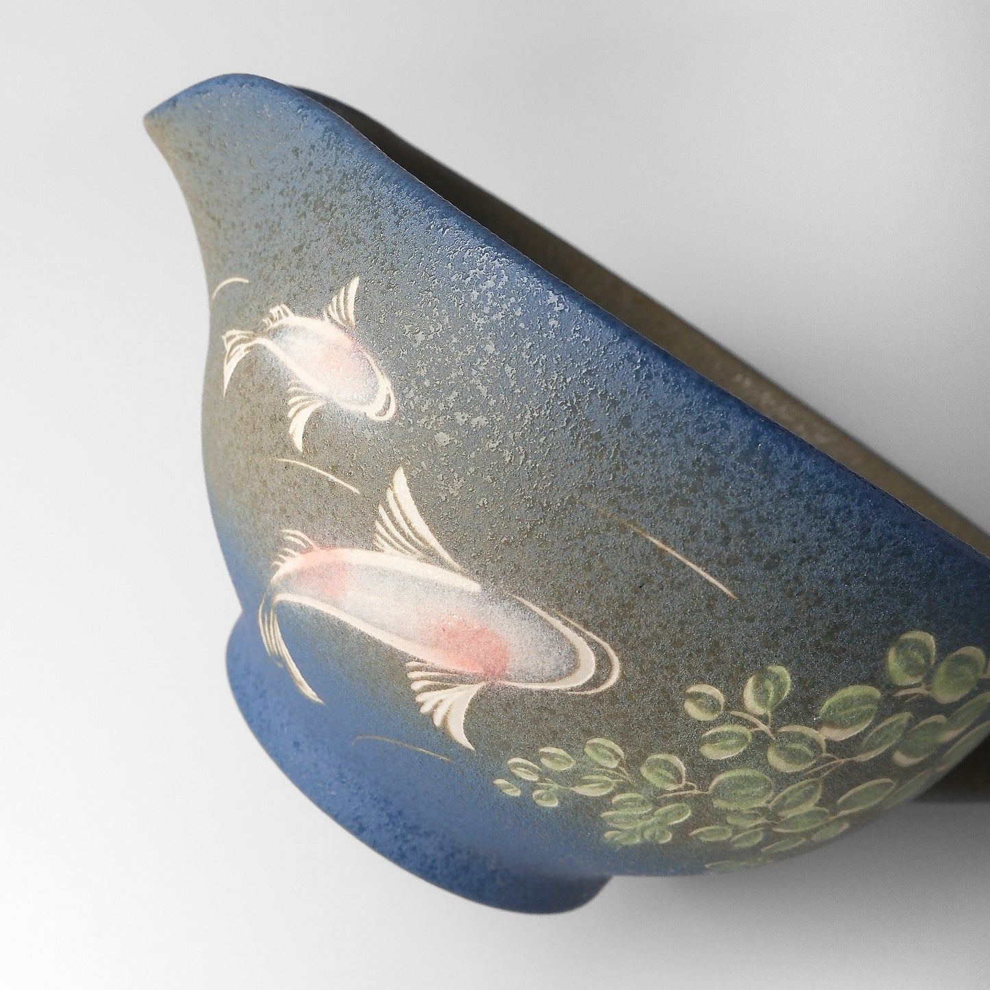 Yakishime Arita Ware Matcha Bowl with Spout and Handle - Koi