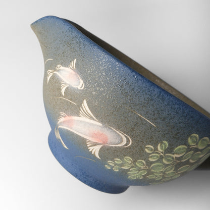Yakishime Arita Ware Matcha Bowl with Spout and Handle - Koi