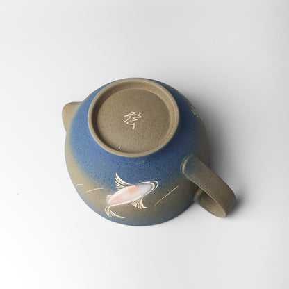 Yakishime Arita Ware Matcha Bowl with Spout and Handle - Koi