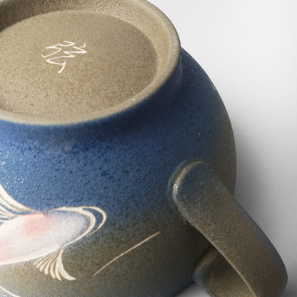 Yakishime Arita Ware Matcha Bowl with Spout and Handle - Koi