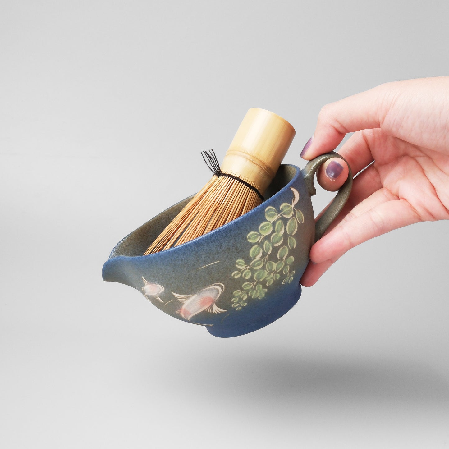 Yakishime Arita Ware Matcha Bowl with Spout and Handle - Koi
