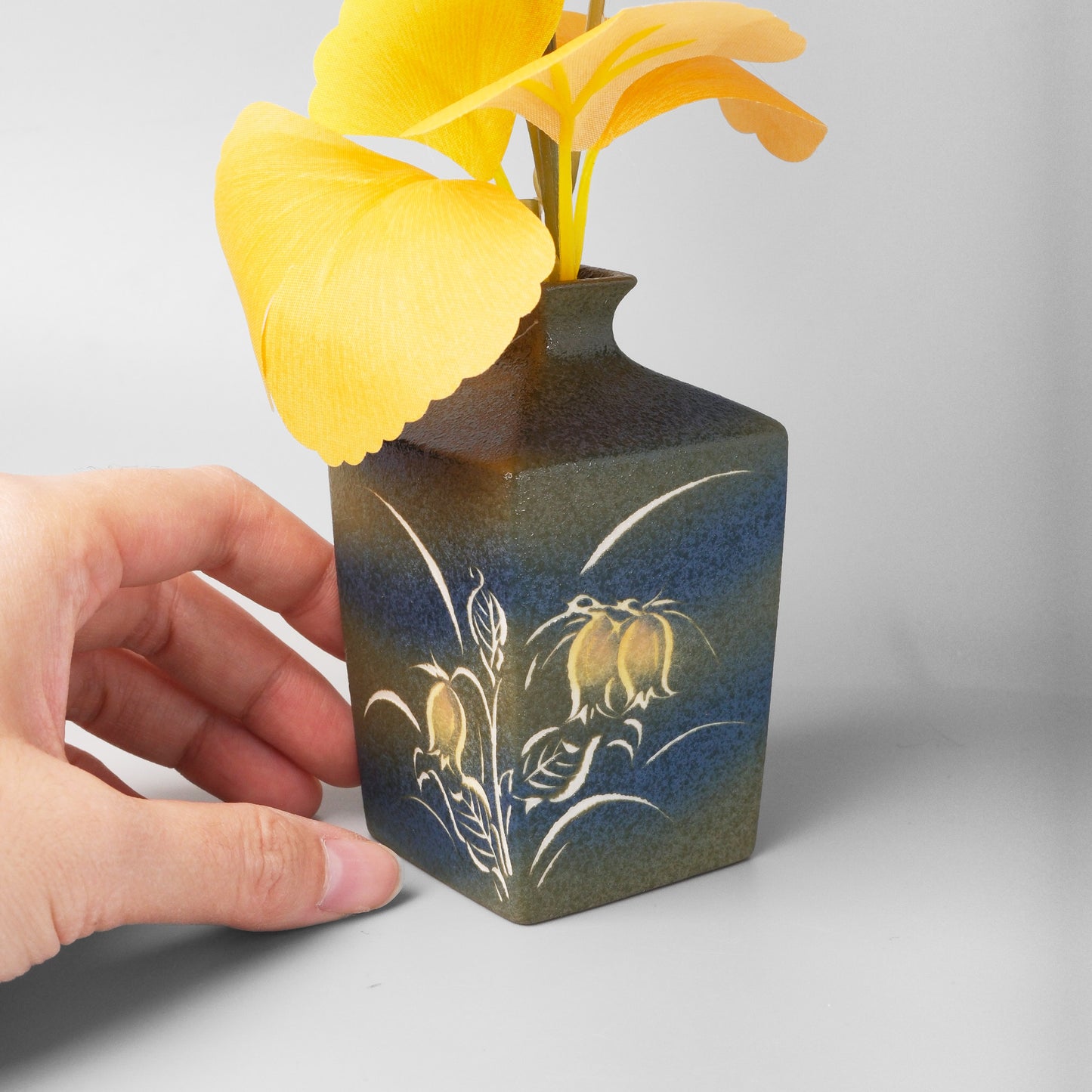 Yakishime Arita Ware Square Bud Vase - Bellflower
