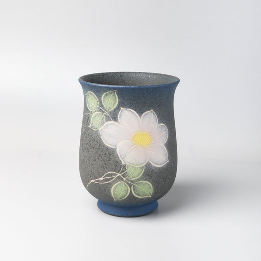 Yakishime Japanese Yunomi Teacup - Pink Clematis (Large)