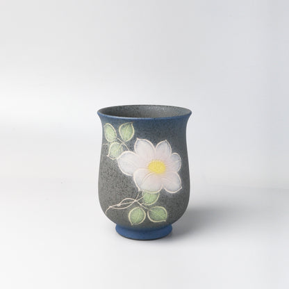 Yakishime Japanese Yunomi Teacup - Pink Clematis (Large)