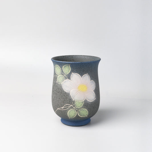 Yakishime Japanese Yunomi Teacup - Pink Clematis (Large)