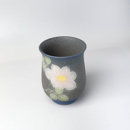 Yakishime Japanese Yunomi Teacup - Pink Clematis (Large)