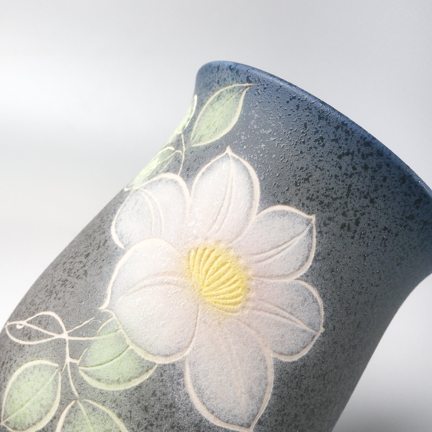 Yakishime Japanese Yunomi Teacup - Pink Clematis (Large)
