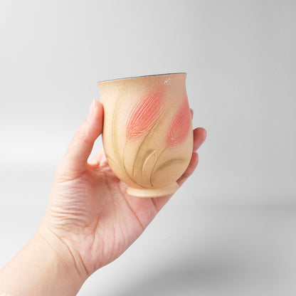 Yakishime Japanese Yunomi Teacup - Pink Wheat (Small)