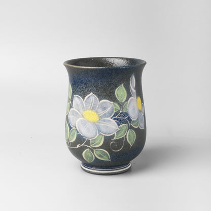 Yakishime Japanese Yunomi Teacup - Purple Clematis (Large)