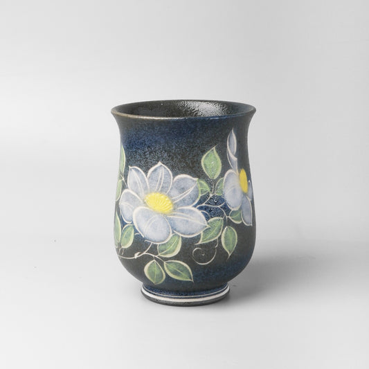 Yakishime Japanese Yunomi Teacup - Purple Clematis (Large)