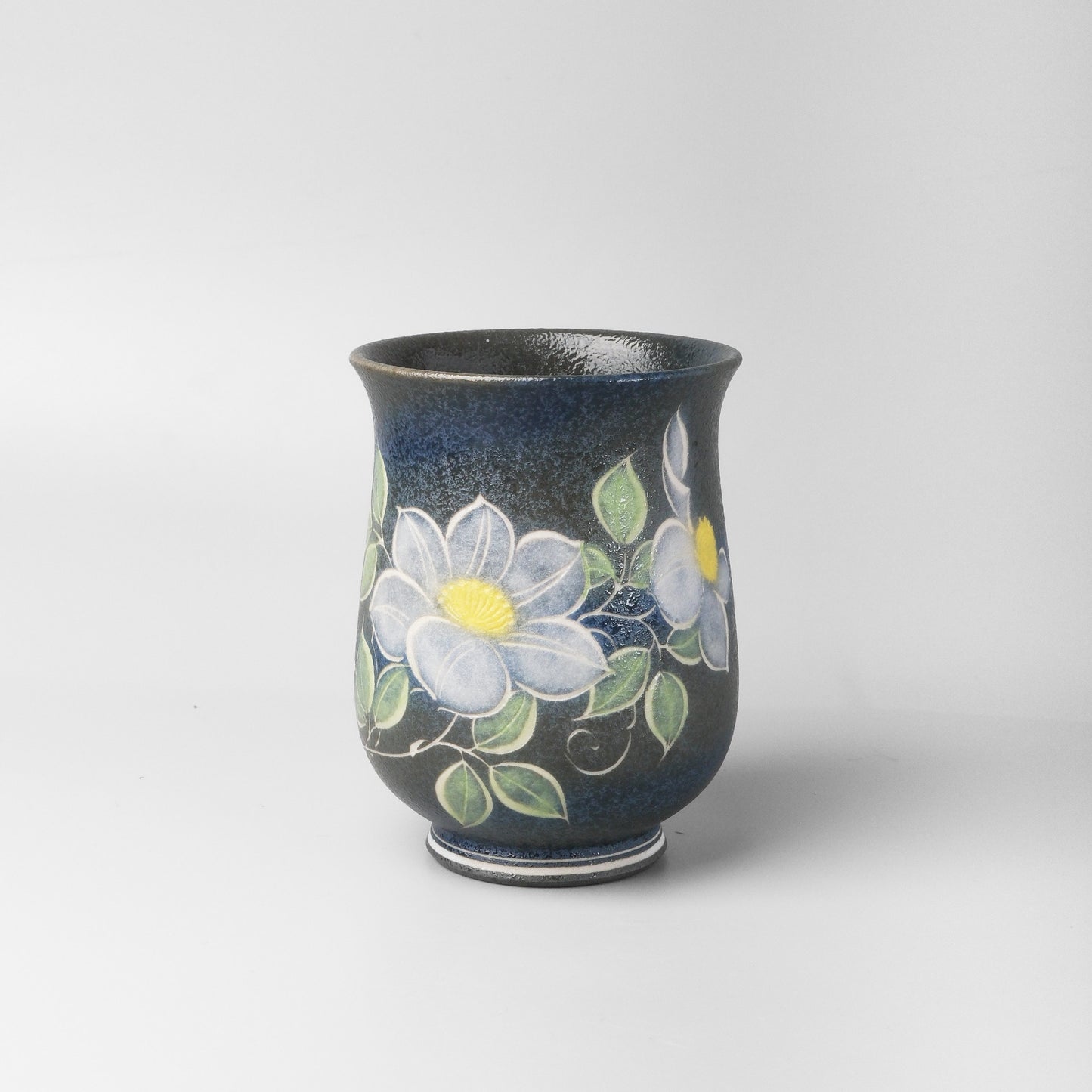 Yakishime Japanese Yunomi Teacup - Purple Clematis (Large)