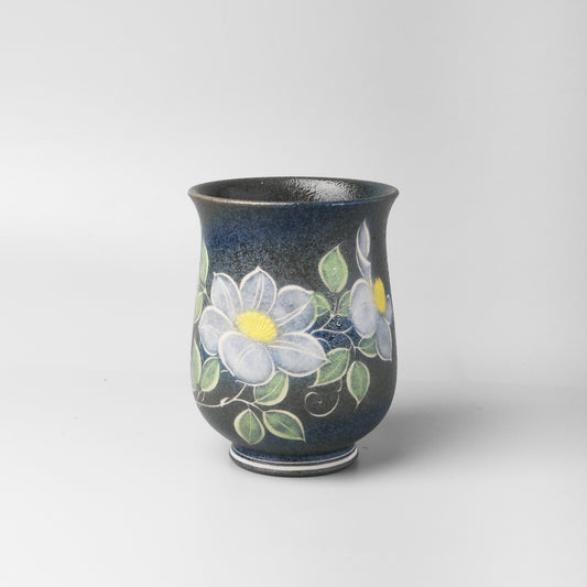 Yakishime Japanese Yunomi Teacup - Purple Clematis (Large)