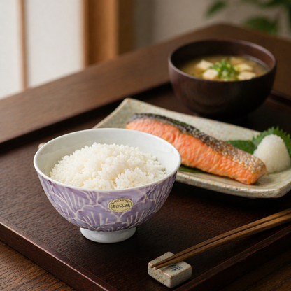 Hasami Ware Hand Painted Rice Bowl - Purple Flower Petal